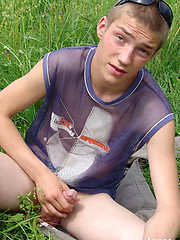 Hubert plays with his cock outdoors