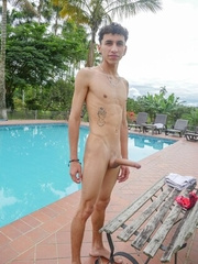 Columbian skinny twink Arty Alan shows his big uncut dick