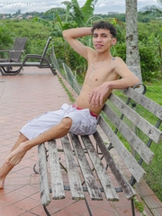 Columbian skinny twink Arty Alan shows his big uncut dick