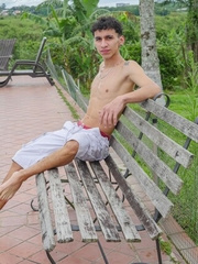 Columbian skinny twink Arty Alan shows his big uncut dick