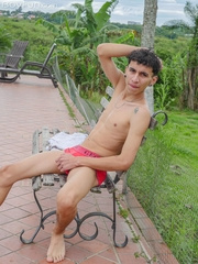 Columbian skinny twink Arty Alan shows his big uncut dick