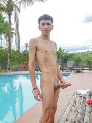Columbian skinny twink Arty Alan shows his big uncut dick
