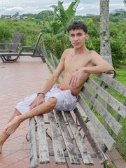 Columbian skinny twink Arty Alan shows his big uncut dick