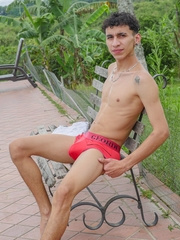 Columbian skinny twink Arty Alan shows his big uncut dick