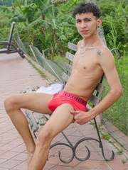 Columbian skinny twink Arty Alan shows his big uncut dick