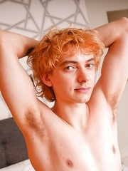 Sexy ukrainian boy with curly hair Elio Pjatteryd plays with his uncut dick