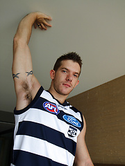 Hunky mate Skippy Baxter strips out of his footy gear