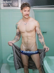 Andy Stevens in a shower