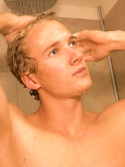 Rikki's first scene. He jacks off his big uncut dick then takes a shower.